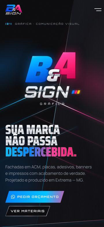 Página inicial de B&A Sign no celular