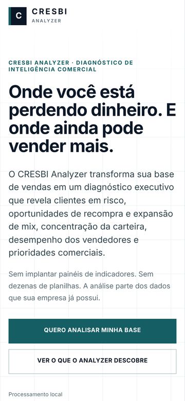 Página inicial de Cresbi Analyzer no celular