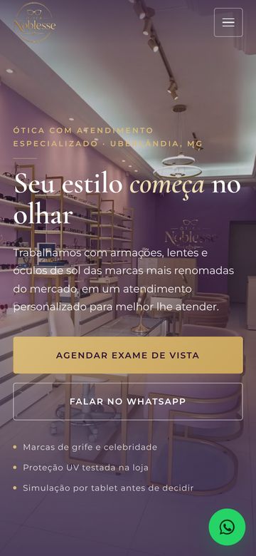 Página inicial de Ótica Noblesse no celular